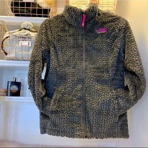 The North Face Girl L 14/16 (good for women petite) Jacket Gray/Hot pink